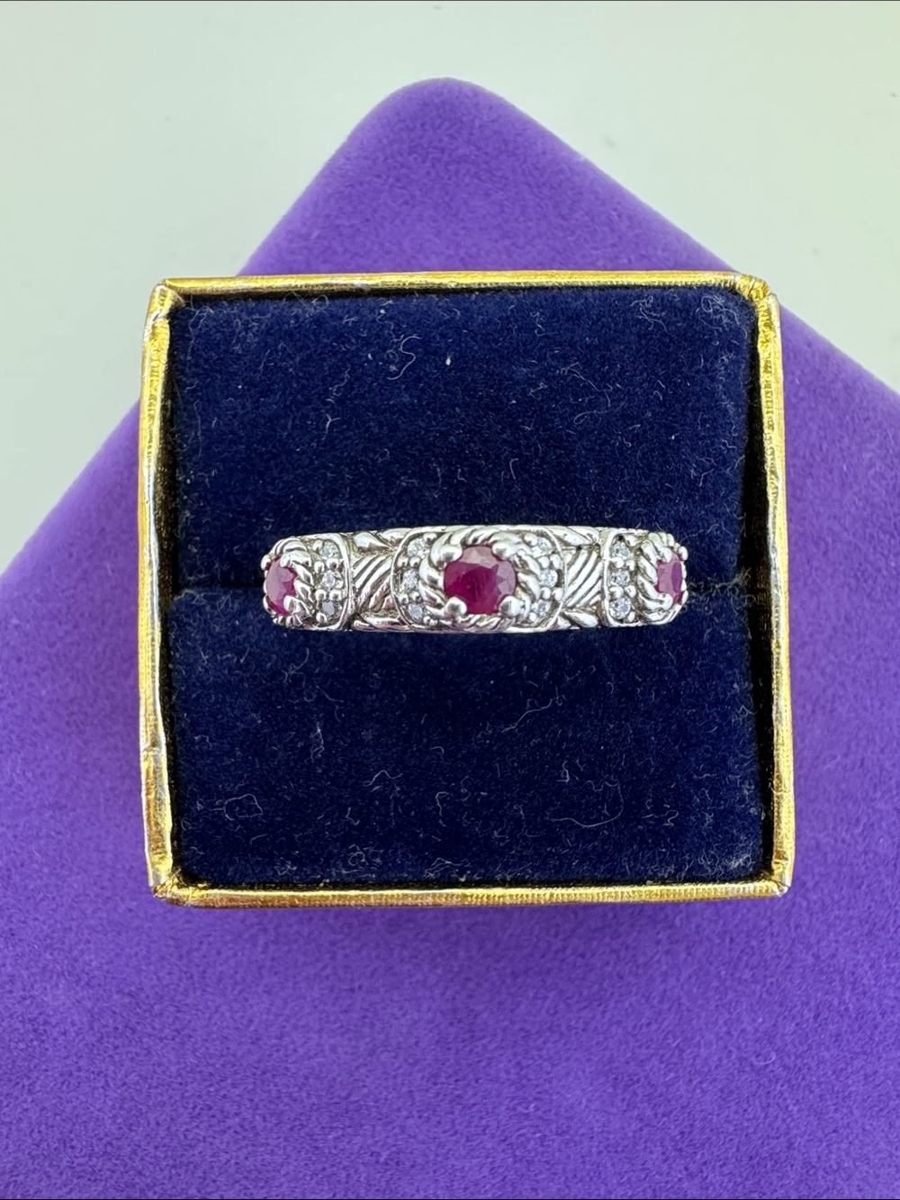 💛 Classic Sterling Silver Judith Ripka Ruby & CZ Filigree Ring | Designer